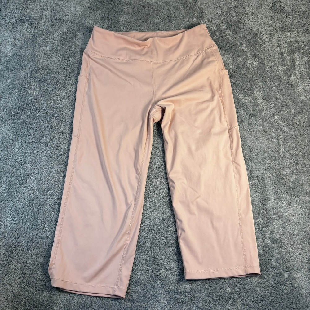 G GRADUAL Womens Capri Leggings Pink High Waisted Yoga Pants Side Pockets Size L